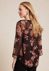 Atwood Floral 3/4 Sleeve Popover Blouse, BLACK COMBO, small