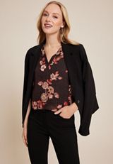 Atwood Floral 3/4 Sleeve Popover Blouse, BLACK COMBO, small