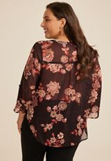 Plus Size Atwood Floral 3/4 Sleeve Popover Blouse, C1756, small