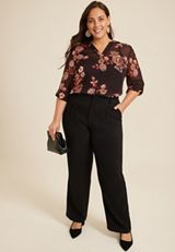 Plus Size Atwood Floral 3/4 Sleeve Popover Blouse, C1756, small