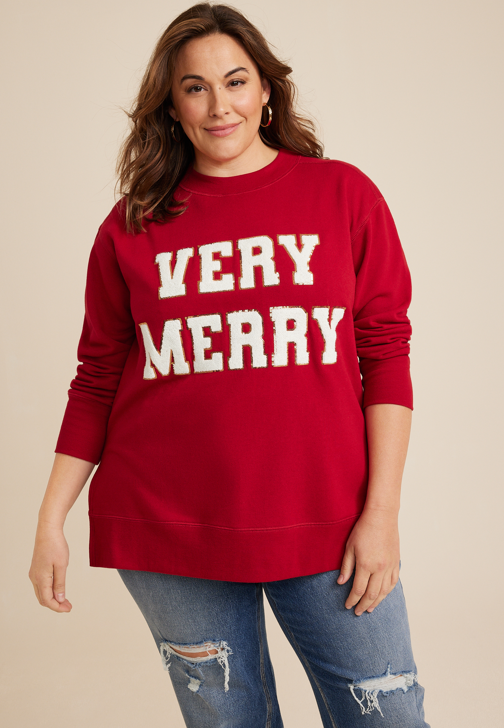 Plus Size Willowsoft Very Merry  Sweatshirt, C4744, large
