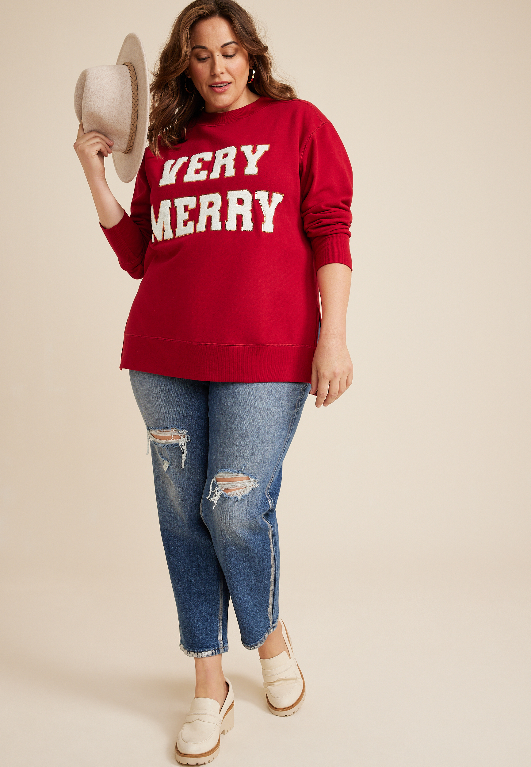 Plus Size Willowsoft Very Merry  Sweatshirt, C4744, large