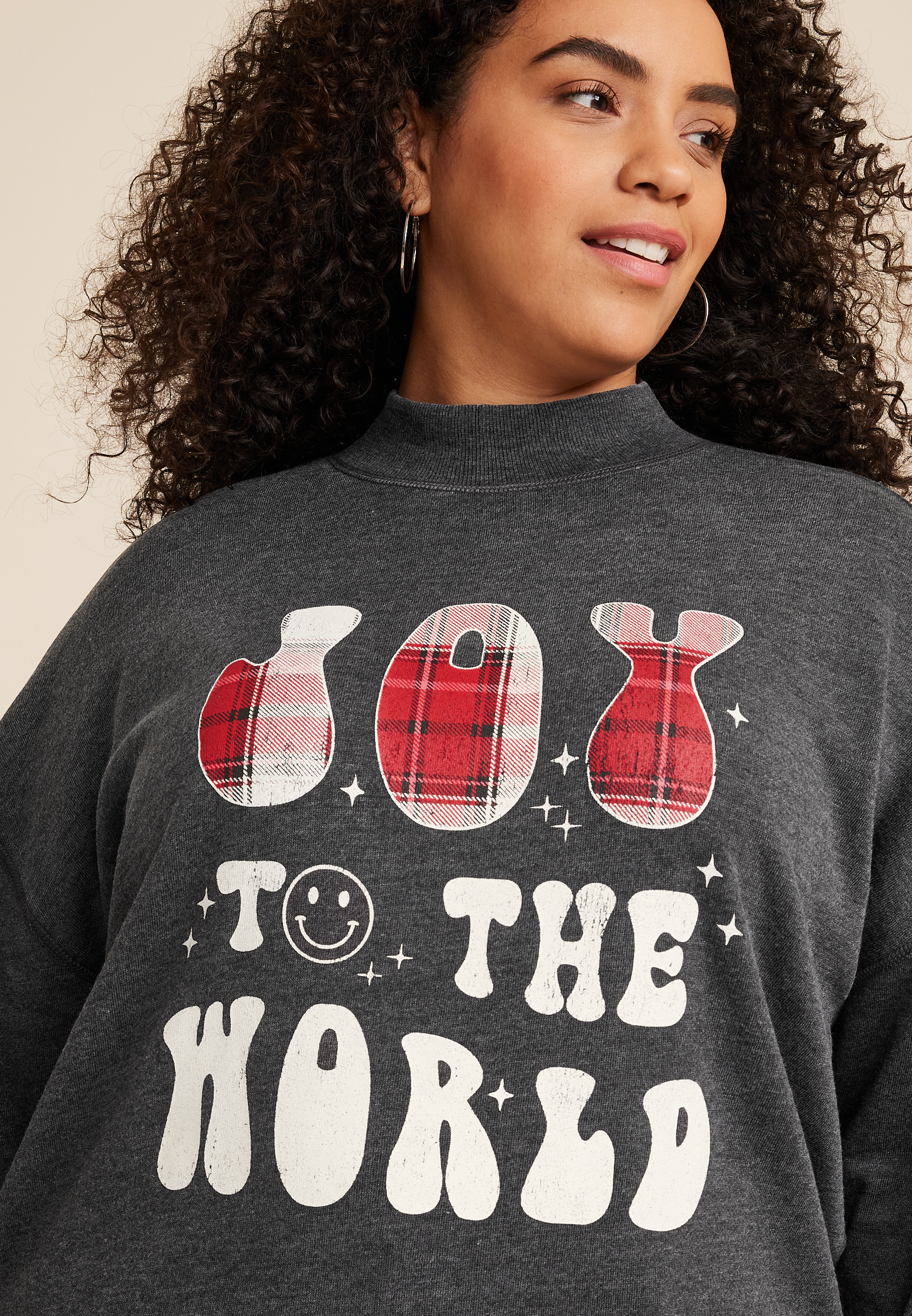 Plus Size Joy To The World Sweatshirt, BLACK, large