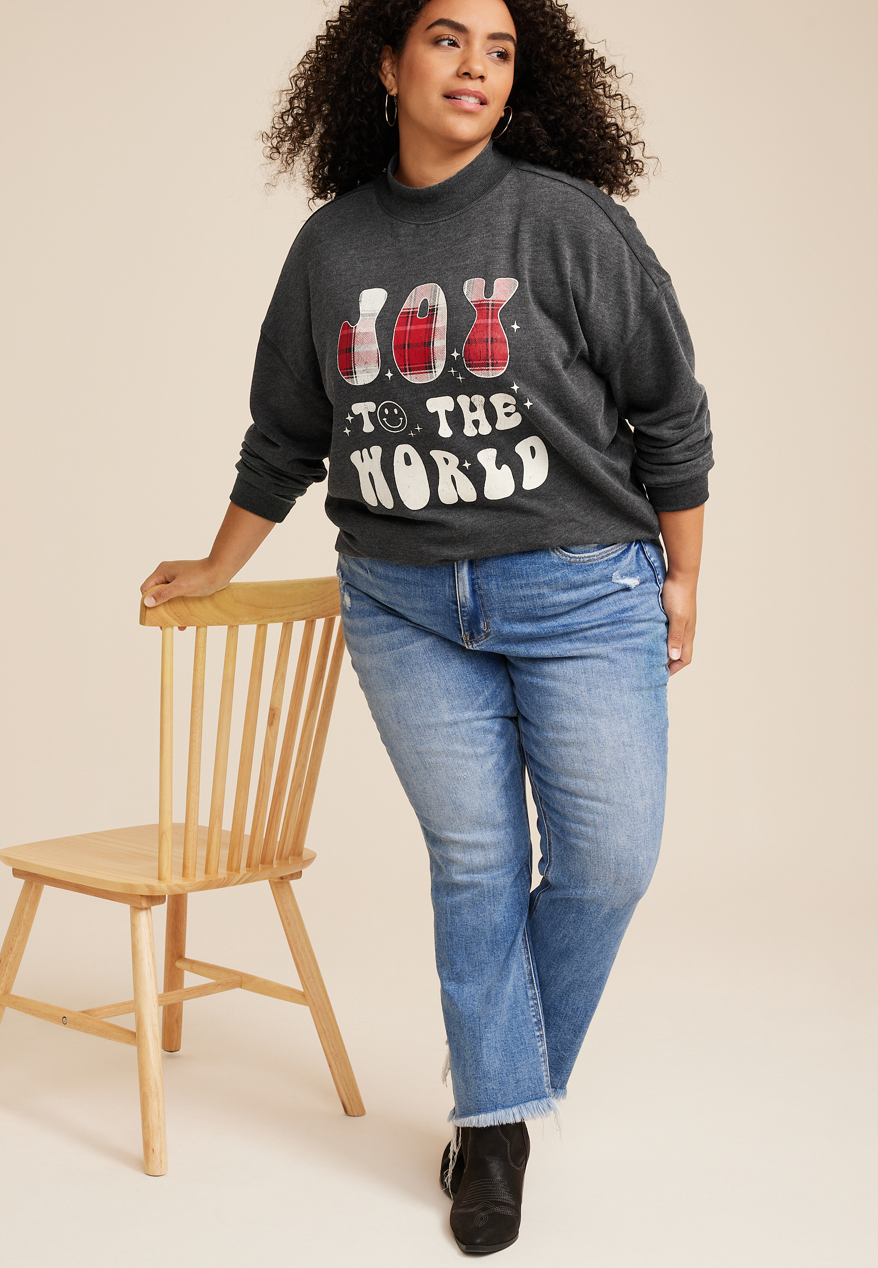 Plus Size Joy To The World Sweatshirt, BLACK, large