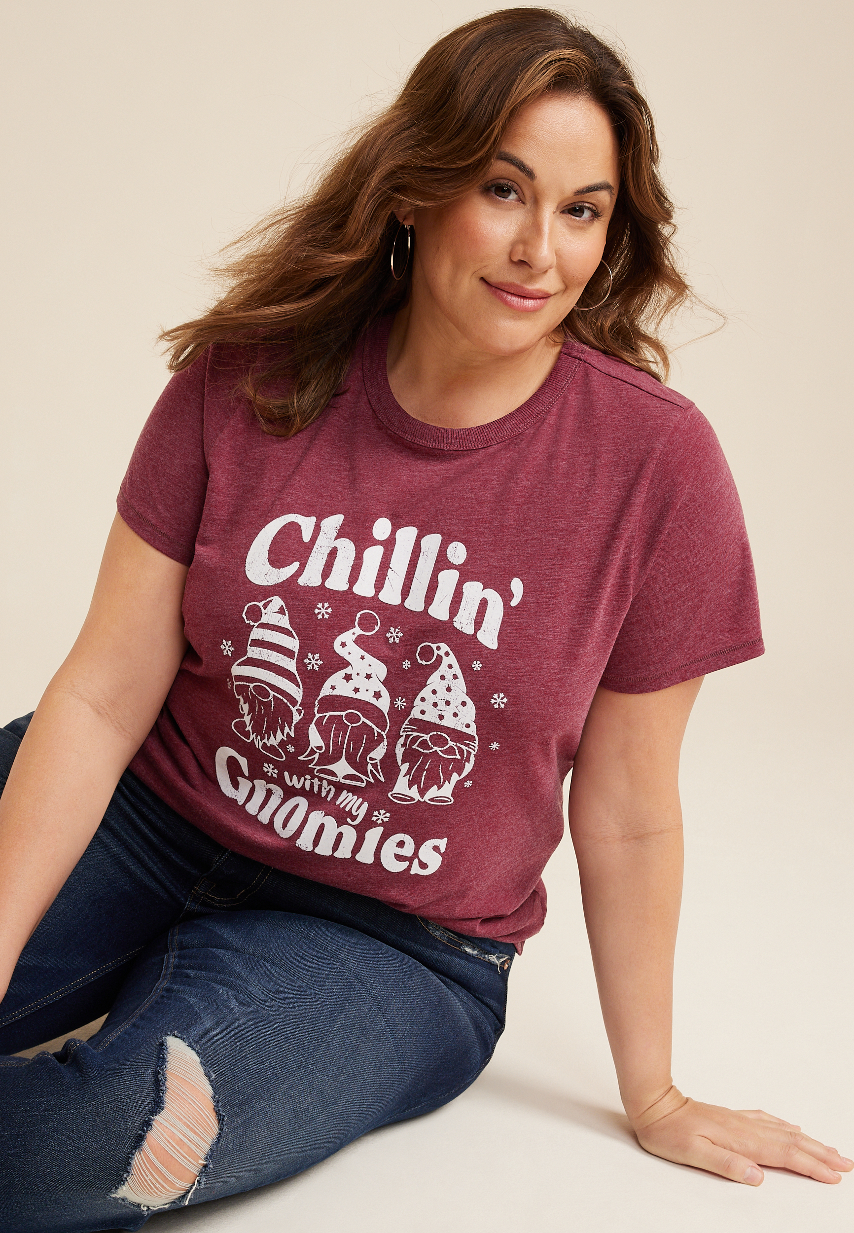 Plus Size Chillin With My Gnomies Graphic Tee, C9179, large