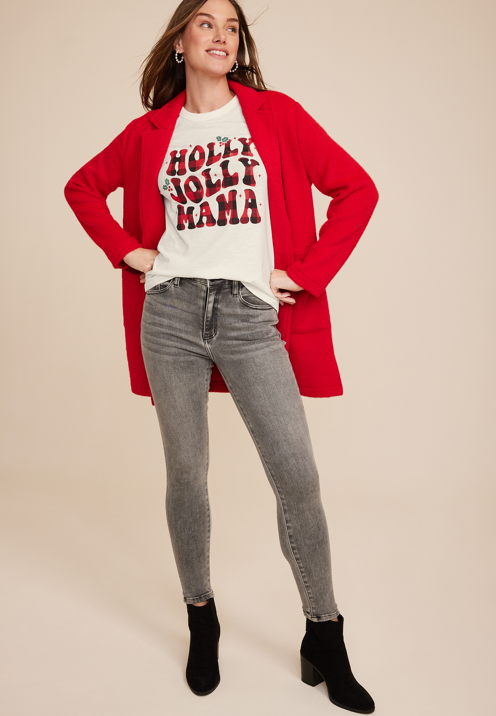 Holly Jolly Mama Graphic Tee, SOFT WHITE, large
