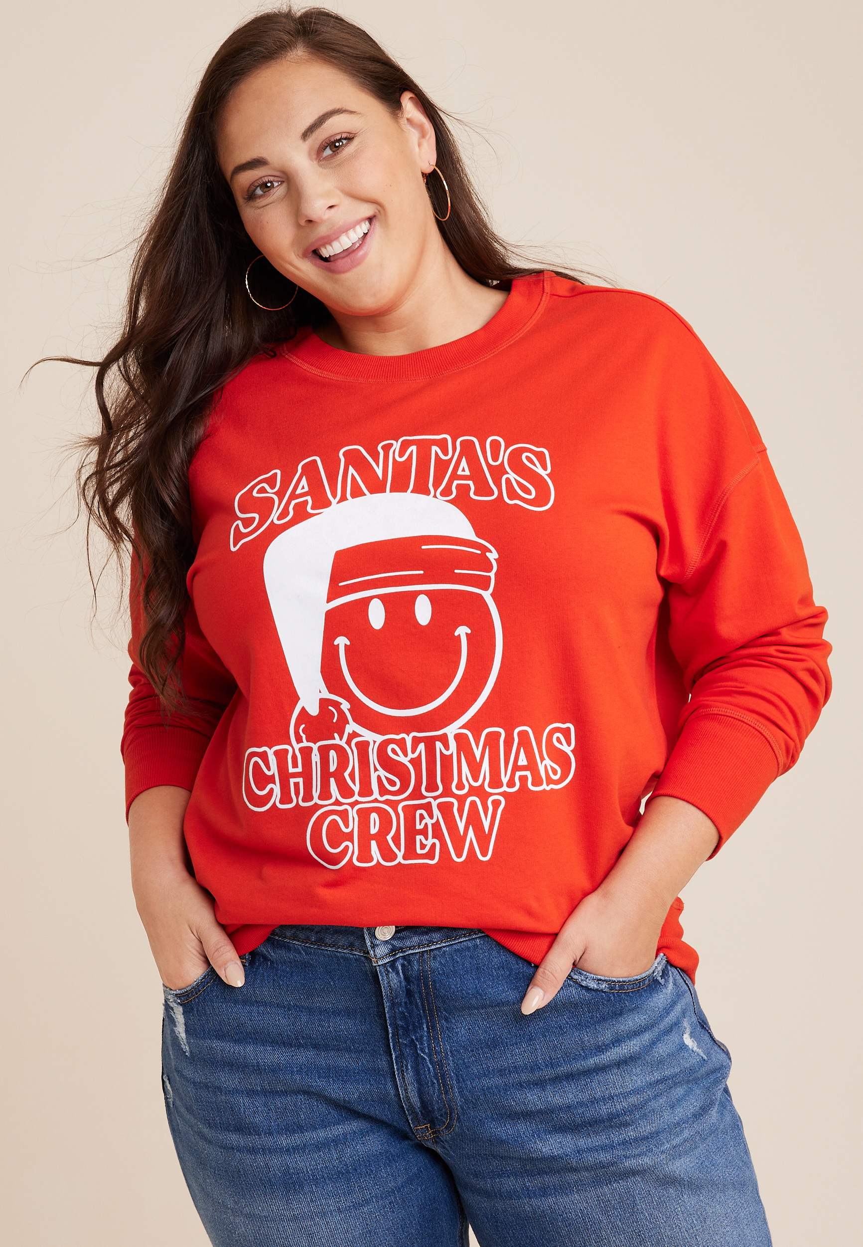 Plus Size Christmas Crew Sweatshirt, C9392, large