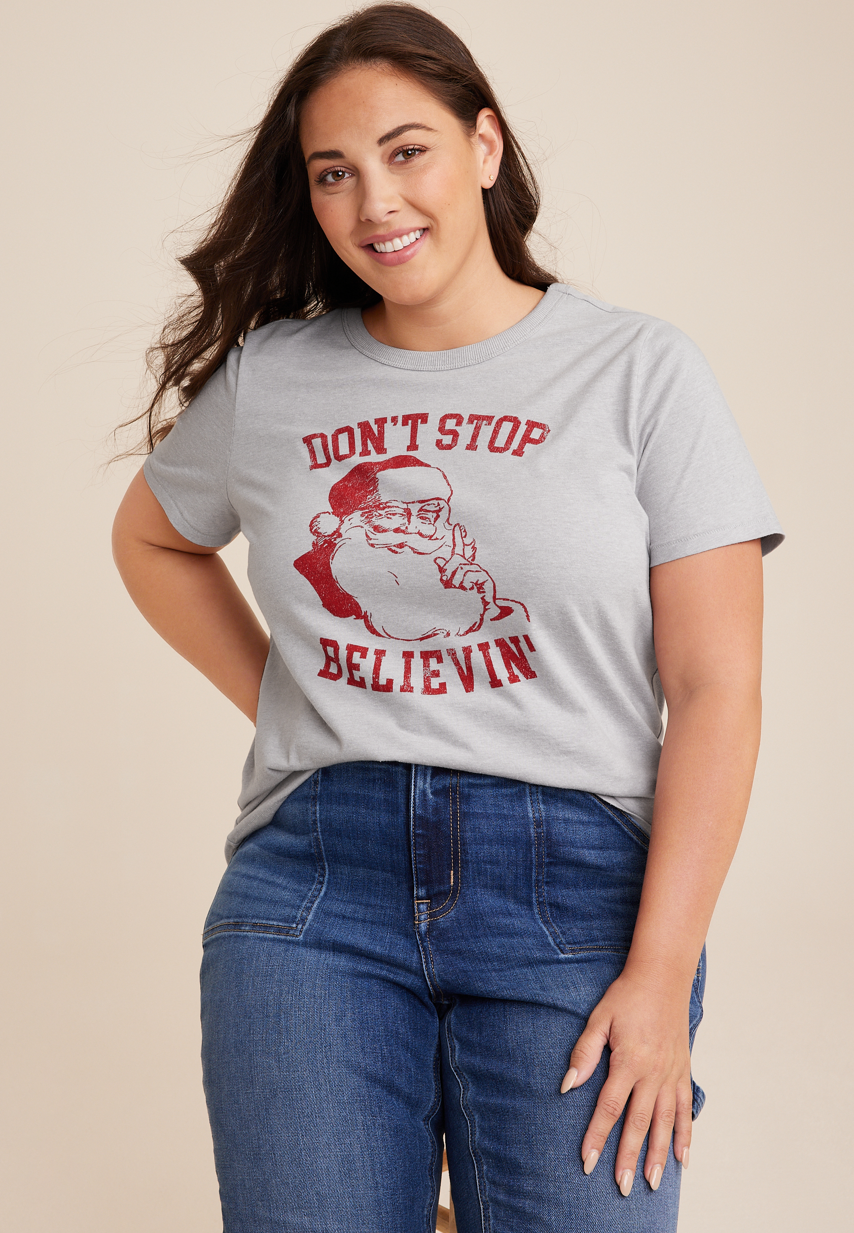 Plus Size Santa Graphic Tee, C1123, large