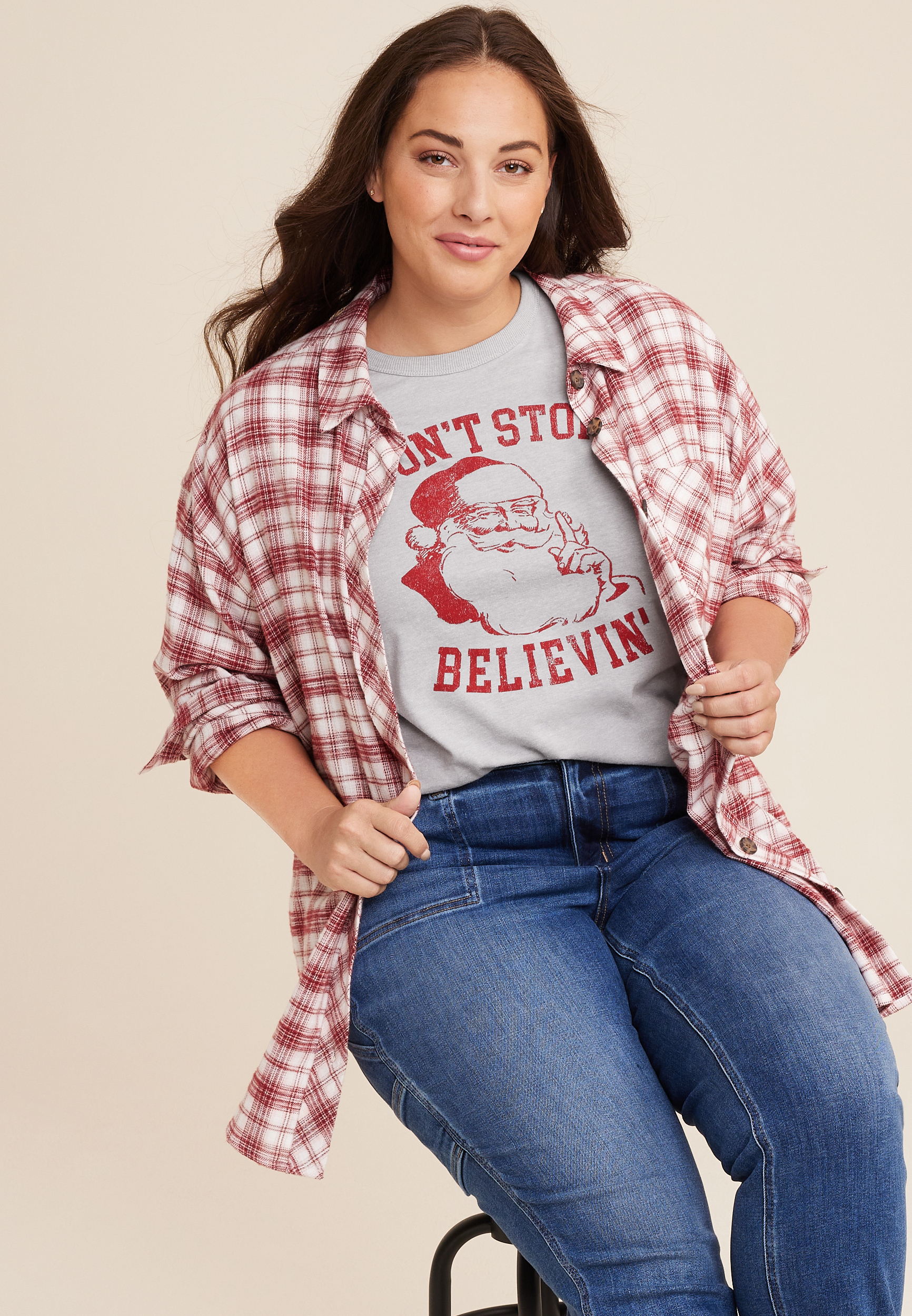 Plus Size Santa Graphic Tee, C1123, large
