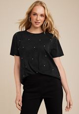 edgely&trade; Rhinestone Embellished Crew Neck Tee, C1876, small
