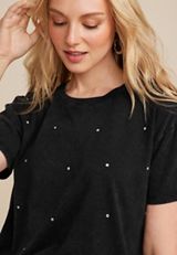 edgely&trade; Rhinestone Embellished Crew Neck Tee, C1876, small