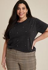 Plus Size edgely&trade; Rhinestone Embellished Crew Neck Tee, C1876, small