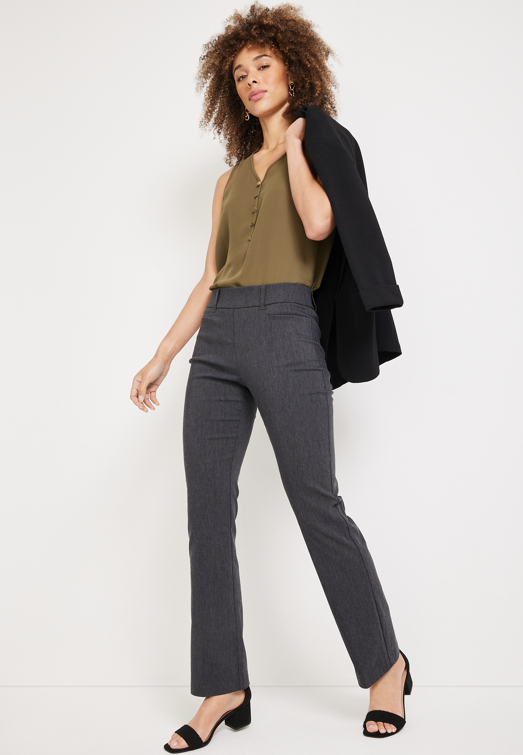Bengaline Mid Rise Bootcut Pant, Charcoal Heather, large