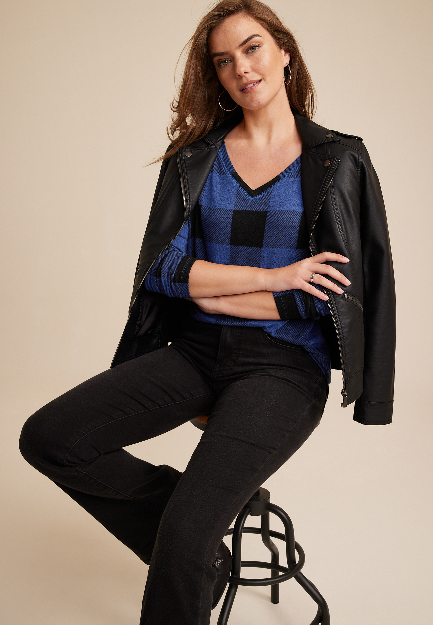 24/7 Victoria Buffalo Plaid Long Sleeve Tee, C2644, large