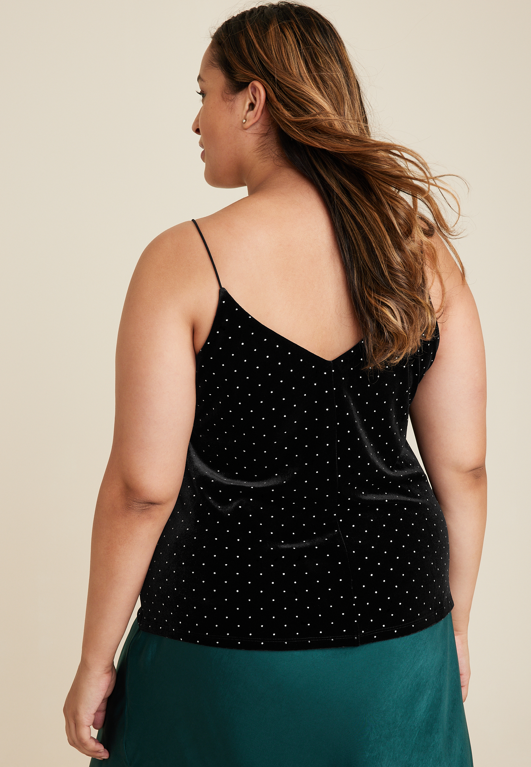 Plus Size Rhinestone Embellished Velvet Cami, C106, large