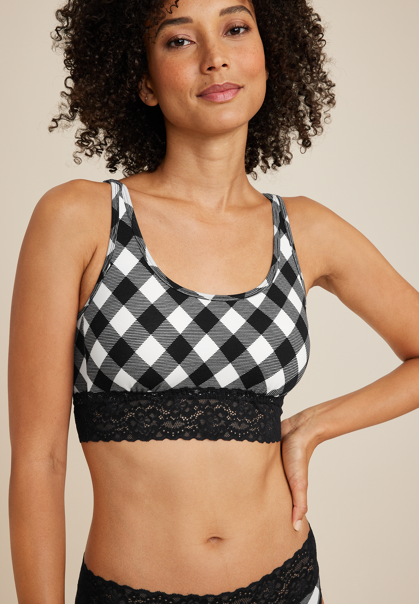 Simply Comfy Buffalo Plaid Cotton Bralette, C1756, large