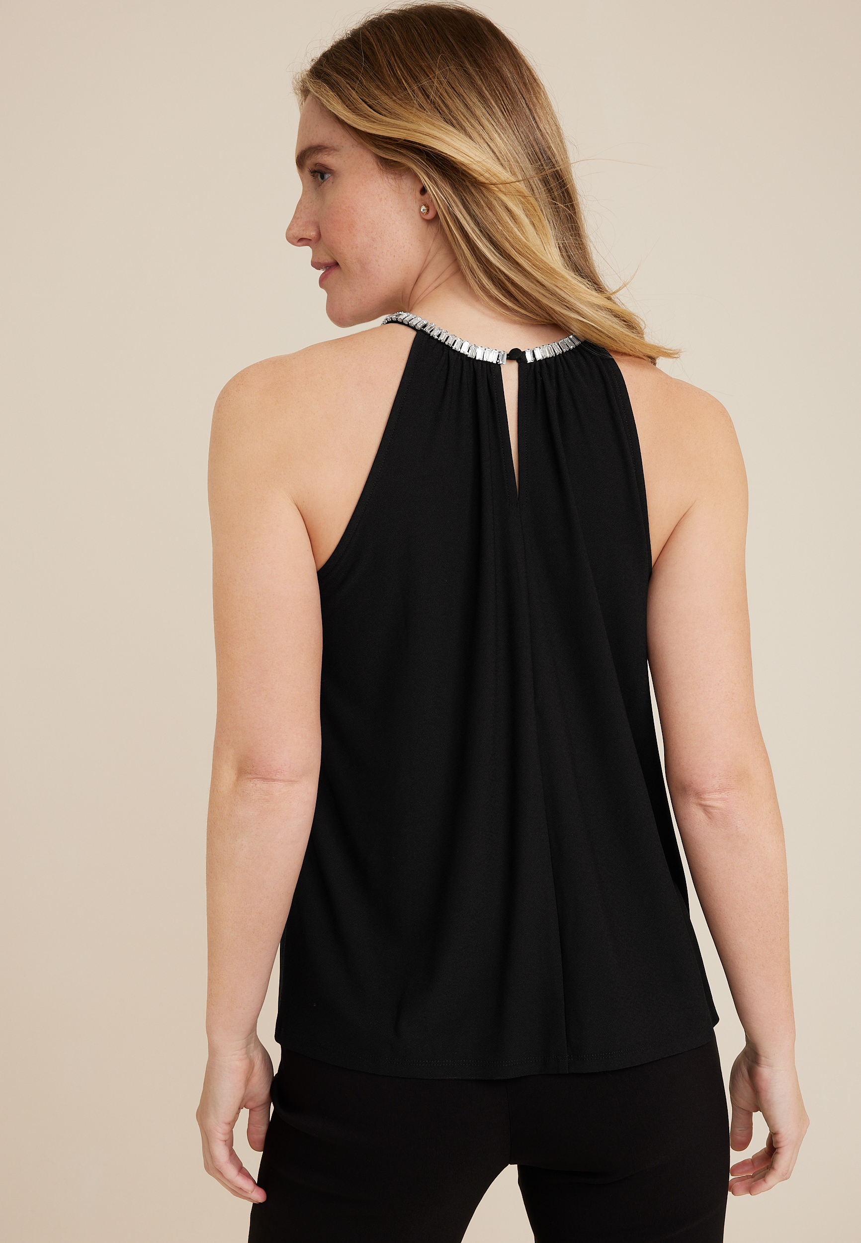 Jeweled Trim Halter Top