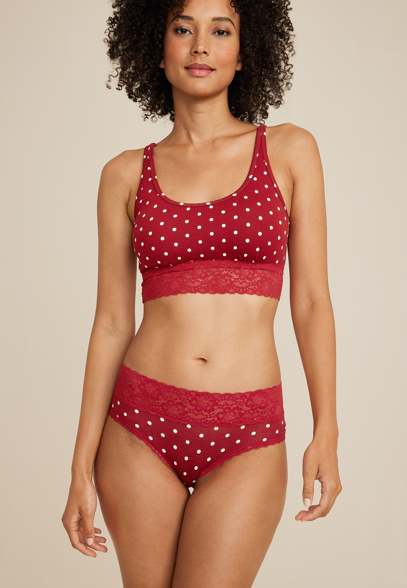 Simply Comfy Polka Dot Cotton Hipster Panty, REBEL RED COMBO, large