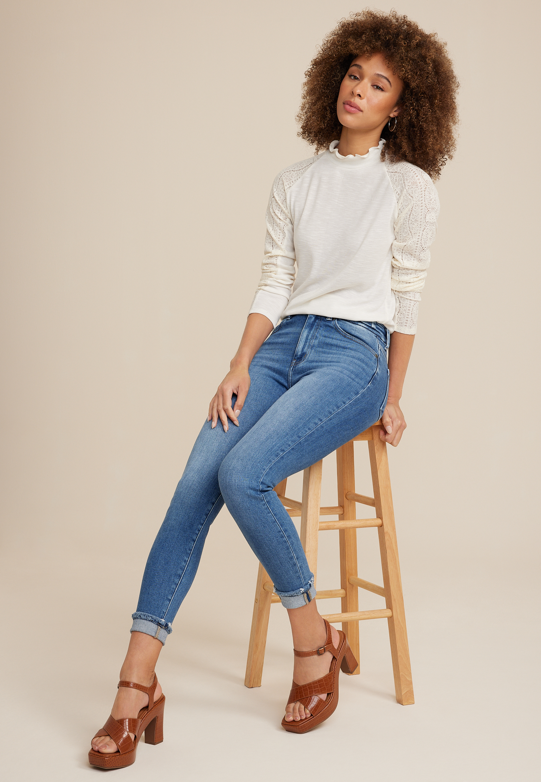KanCan&trade; Skinny High Rise Rolled Frayed Hem Jean, C3337, large