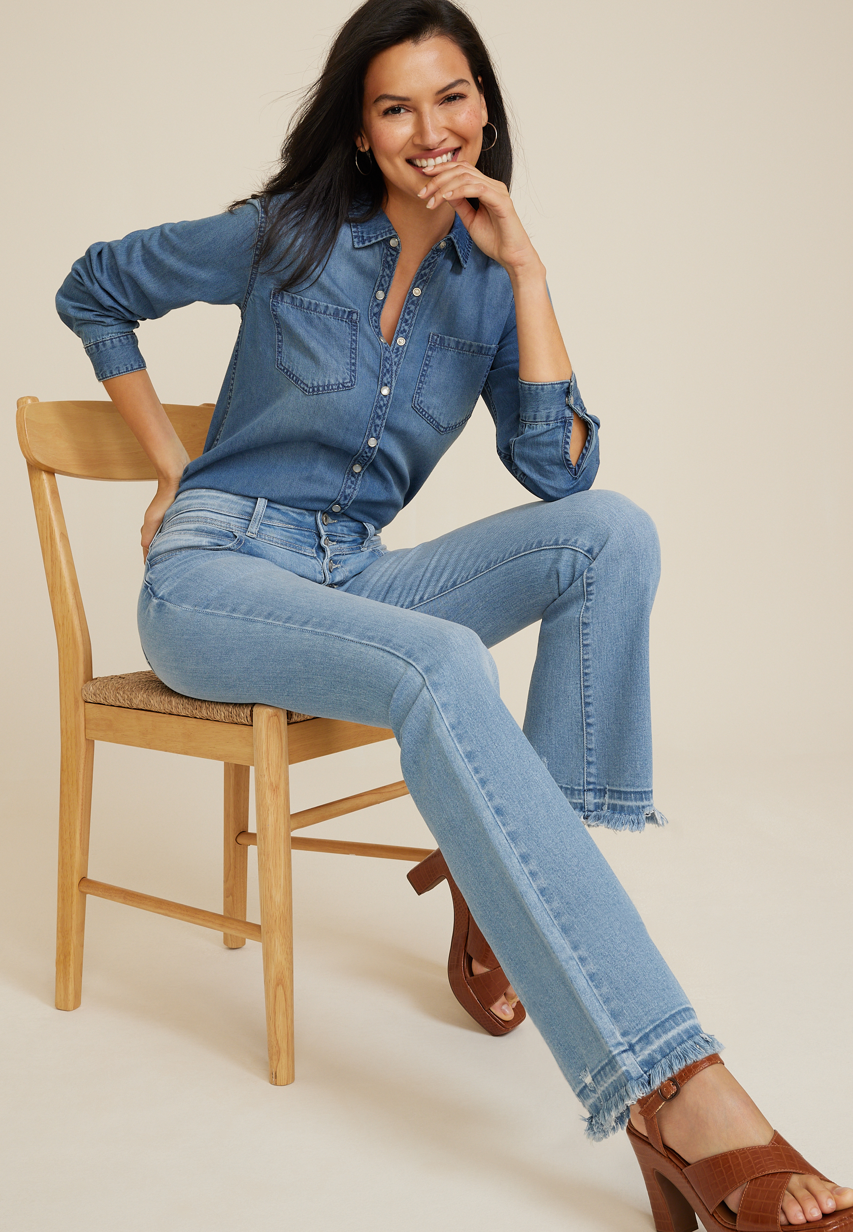 KanCan&trade; High Rise Release Frayed Hem Button Fly Flare Jean, C2806, large