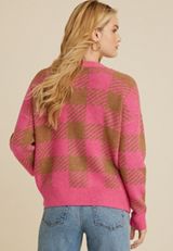 Pink Plaid Button Down Cardigan, C6982, small