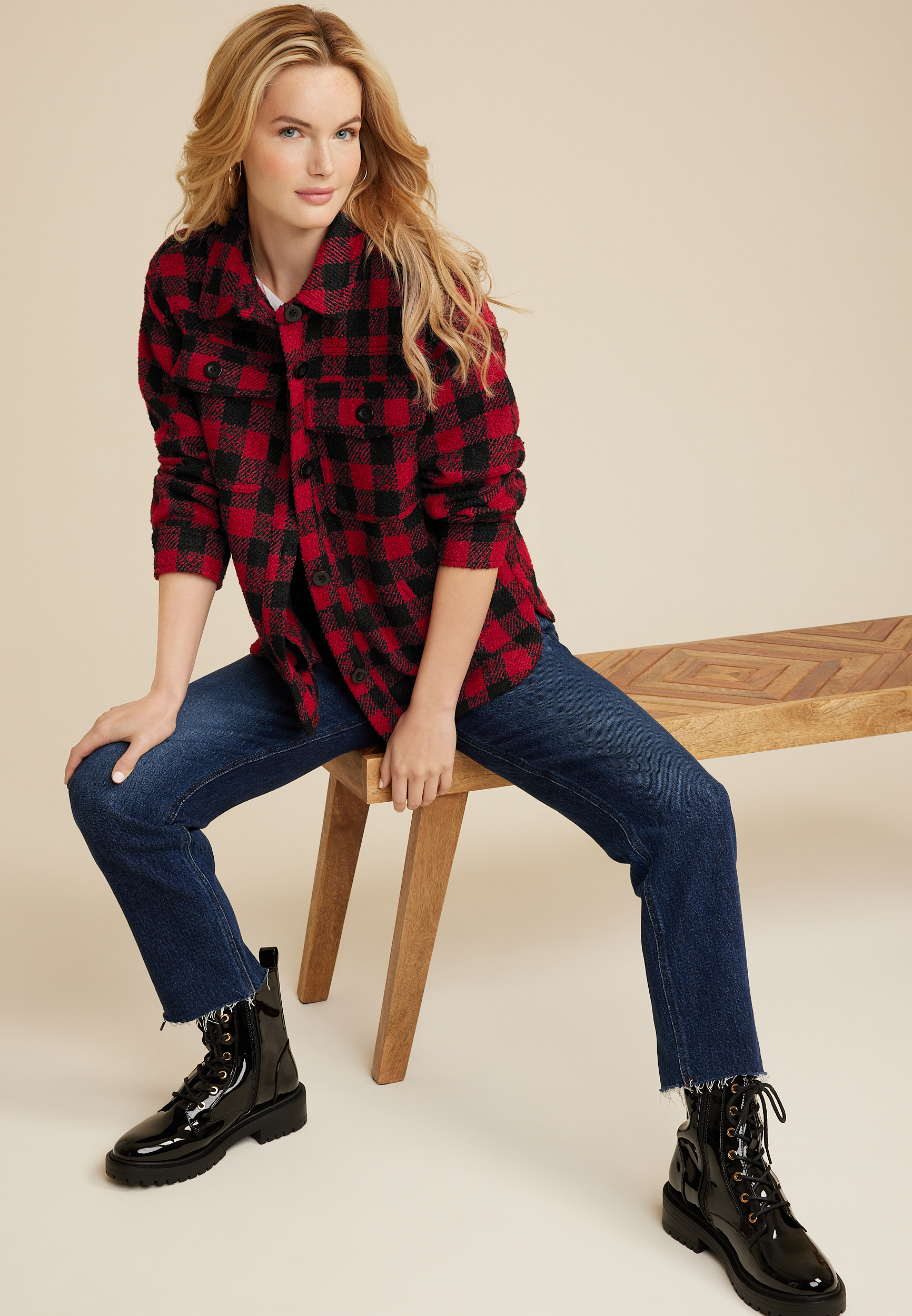 Red Buffalo Plaid Short Shacket​, C7044, large