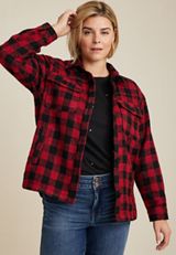 Plus Size Red Buffalo Plaid Short Shacket​, REBEL RED COMBO, small