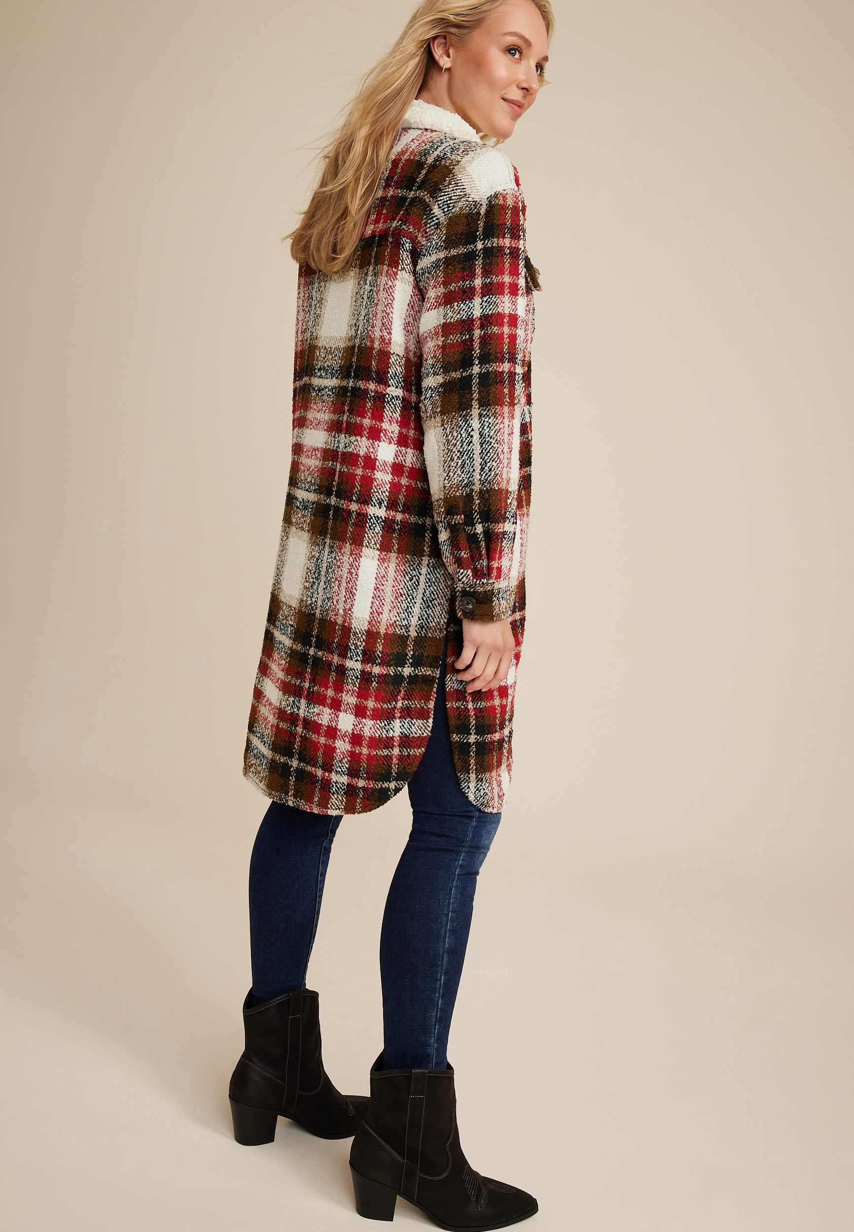 Plaid Toggle Longline Shacket, C1524, large