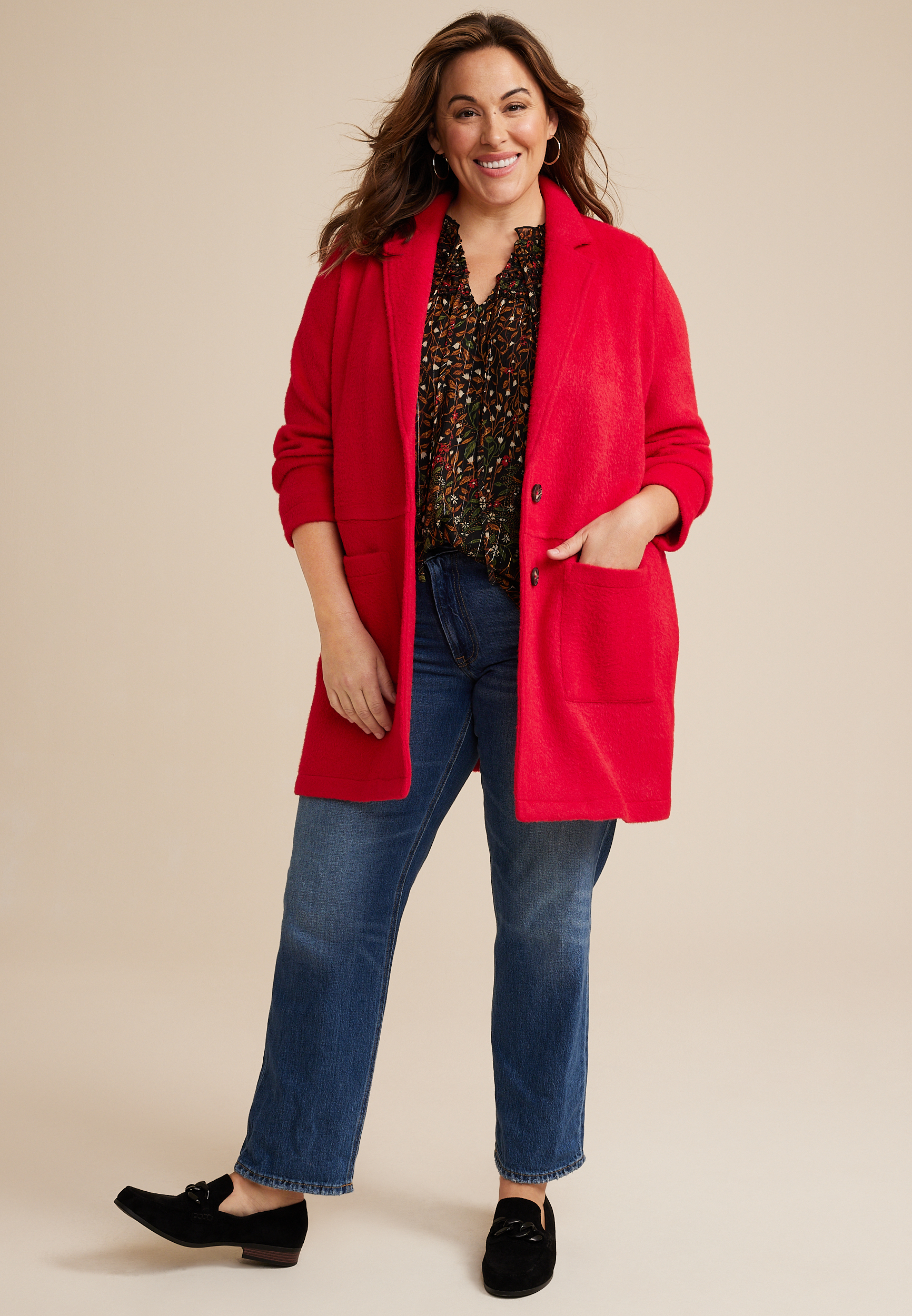 Plus Size Red Coatigan, C9392, large