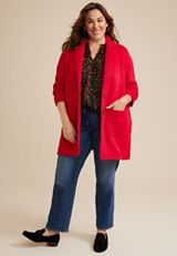 Plus Size Red Coatigan, C9392, small
