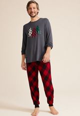 Mens Holiday Trees Family Pajamas, CHARCOAL, small