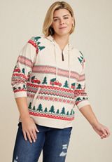 Plus Size Homeward Truck Fair Isle Fleece Hoodie, C2445, small