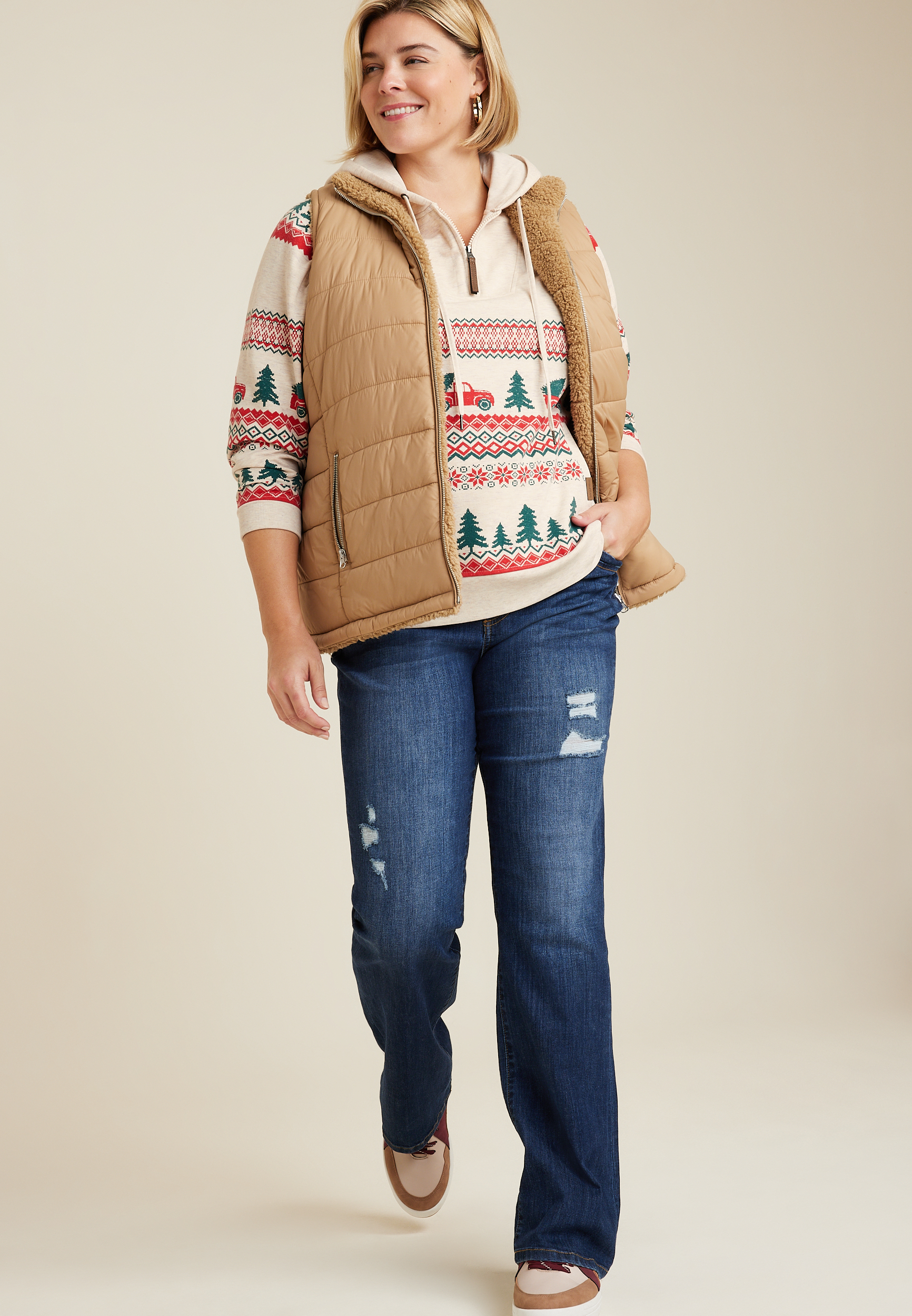 Plus Size Homeward Truck Fair Isle Fleece Hoodie, C2445, large