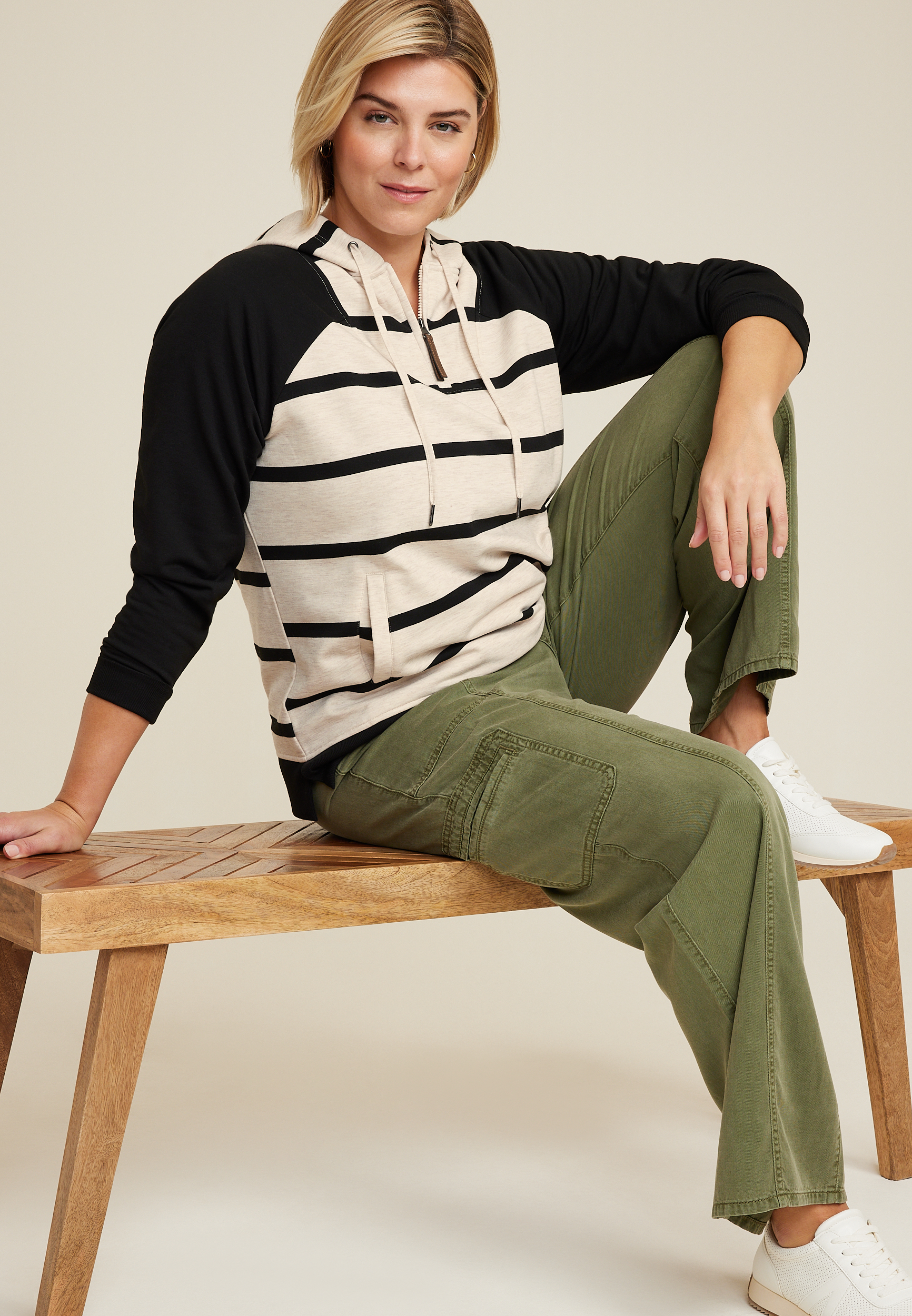 Plus Size Homeward Striped Fleece Hoodie, C1939, large
