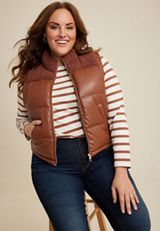Plus Size Faux Leather Mixer Vest, C9276, small