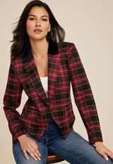 Tartan Plaid Cropped Blazer, C1756, small