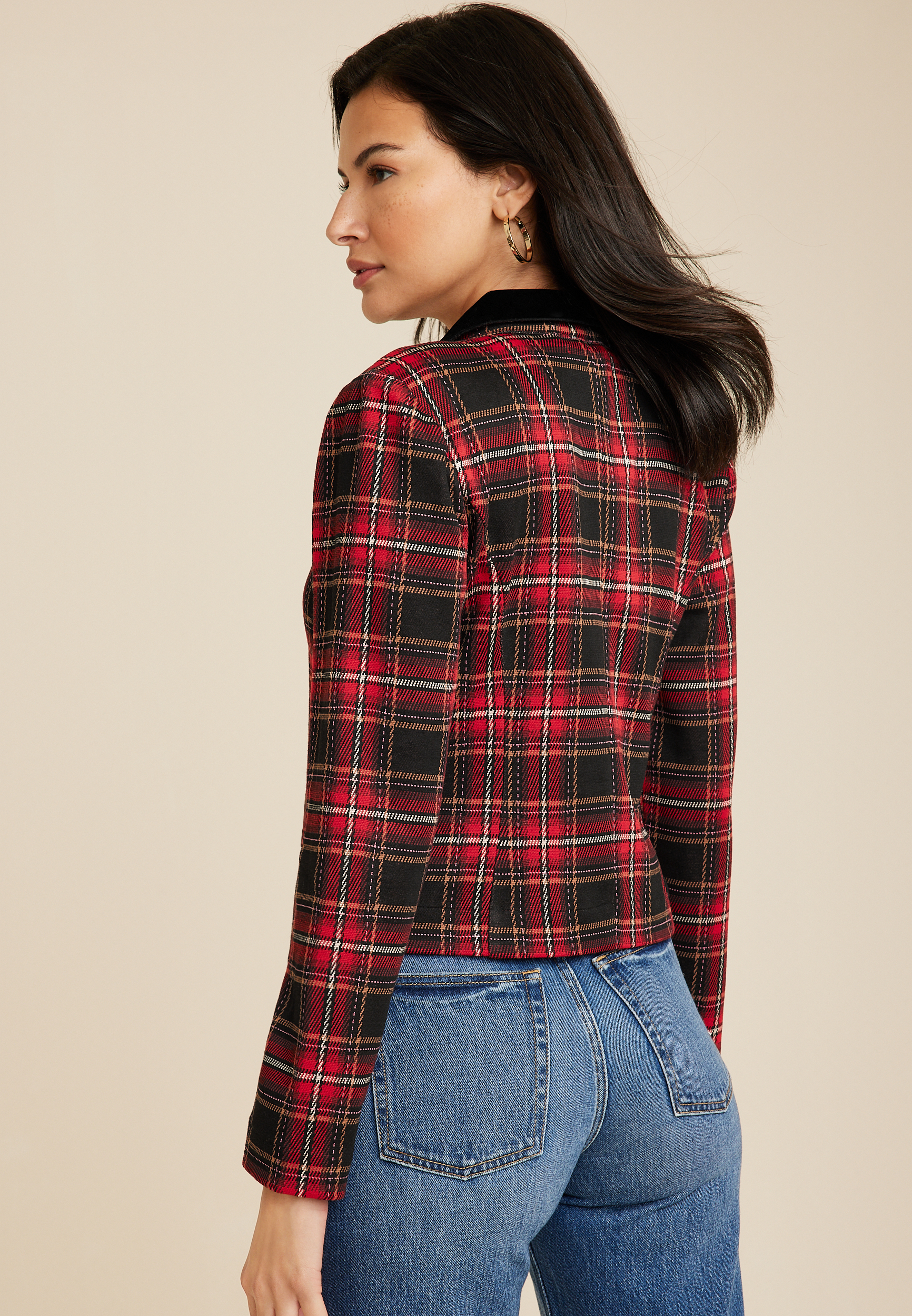 Tartan Plaid Cropped Blazer, C1756, large