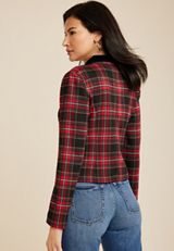Tartan Plaid Cropped Blazer, C1756, small