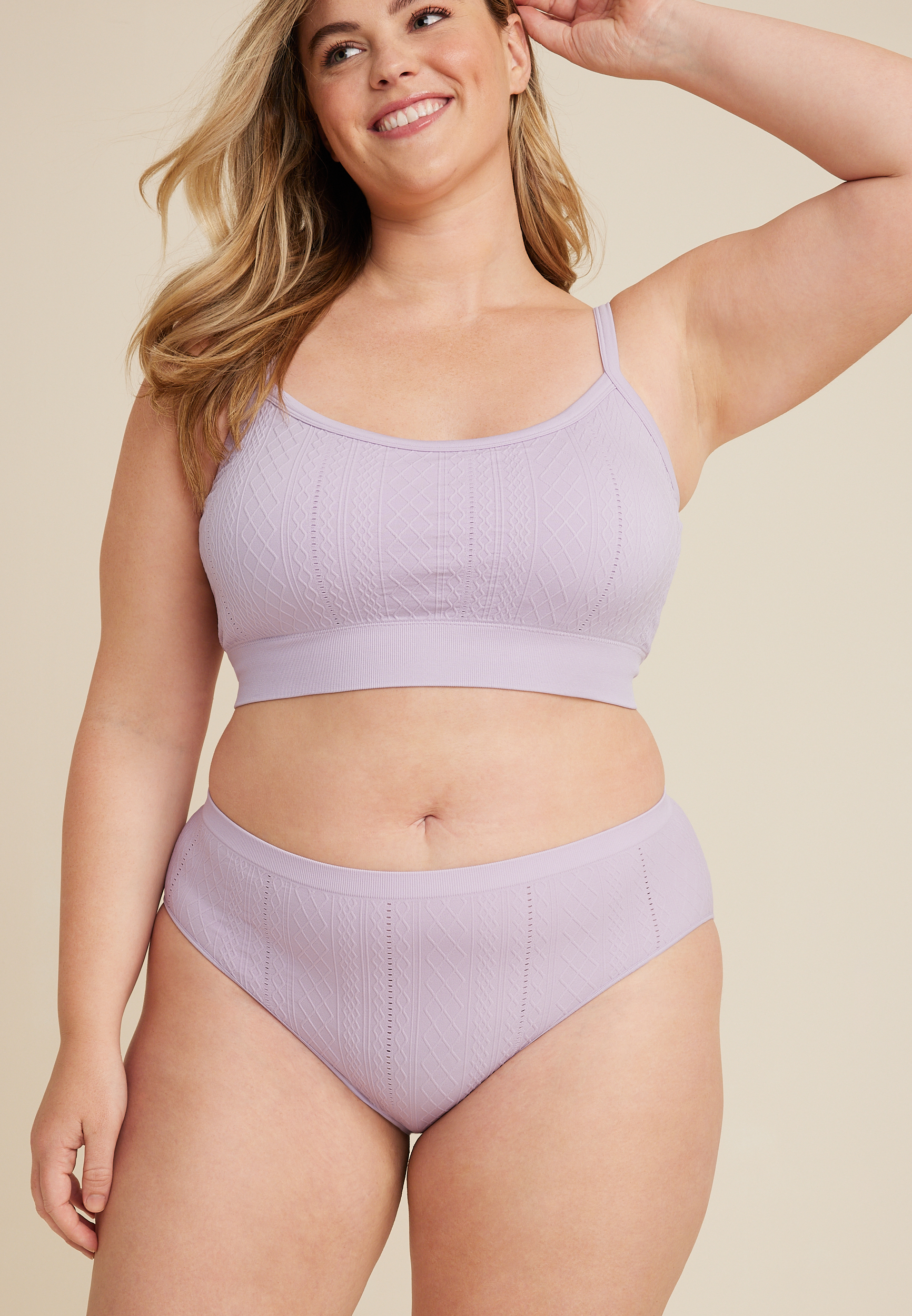 True Stretch Seamless Cable Knit Bikini Panty, C9381, large