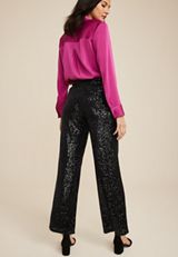 Black Sequin High Rise Wide Leg Pant, , small