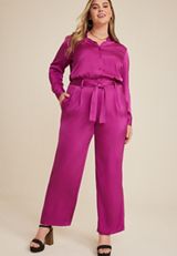 Plus Size Satin High Rise Wide Leg Pant, C6695, small