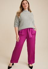 Plus Size Satin High Rise Wide Leg Pant, C6695, small