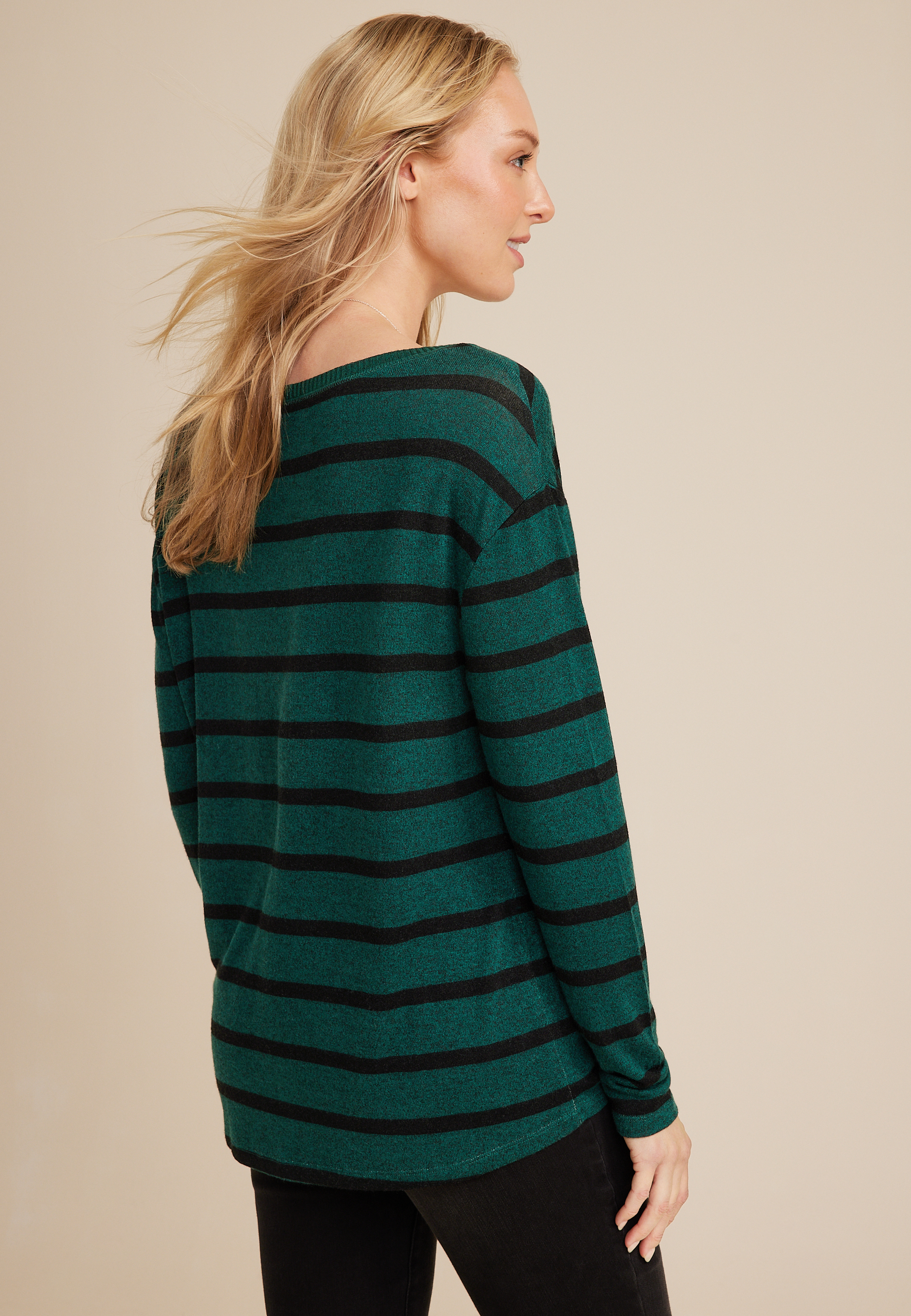 24/7 Victoria Striped Long Sleeve Tee, C3409, large