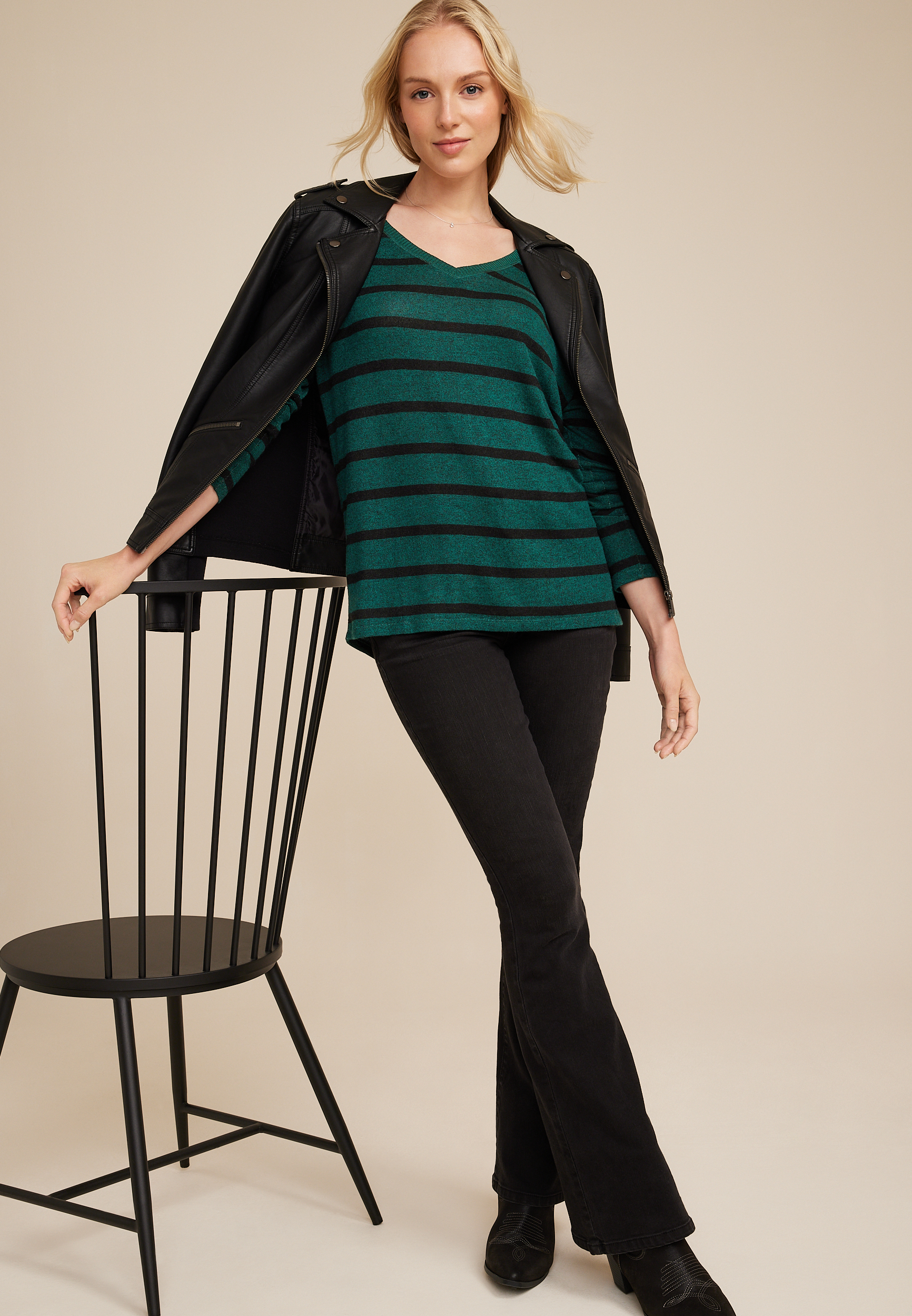24/7 Victoria Striped Long Sleeve Tee, C3409, large