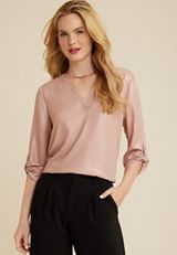 Atwood Shimmer 3/4 Sleeve Popover Blouse, C7386, small