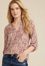 Atwood Medallion 3/4 Sleeve Popover Blouse, C3163, small