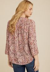 Atwood Medallion 3/4 Sleeve Popover Blouse, C3163, small