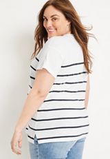 Plus Size 24/7 Dawson Striped Drop Shoulder Tee, SOFT WHITE COMBO, small