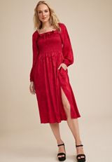 Red Floral Jacquard Midi Dress, REBEL RED, small