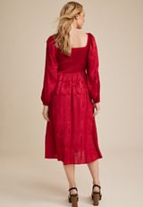 Red Floral Jacquard Midi Dress, REBEL RED, small